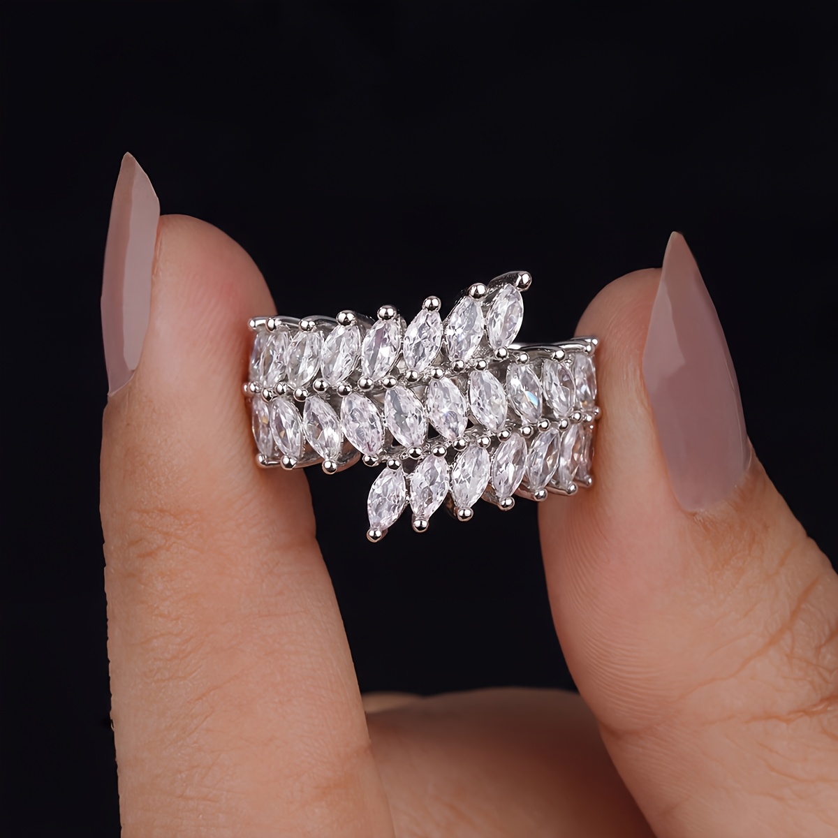 Women's Pear-Shaped Sparkling Ring, Chic Evening Accessory